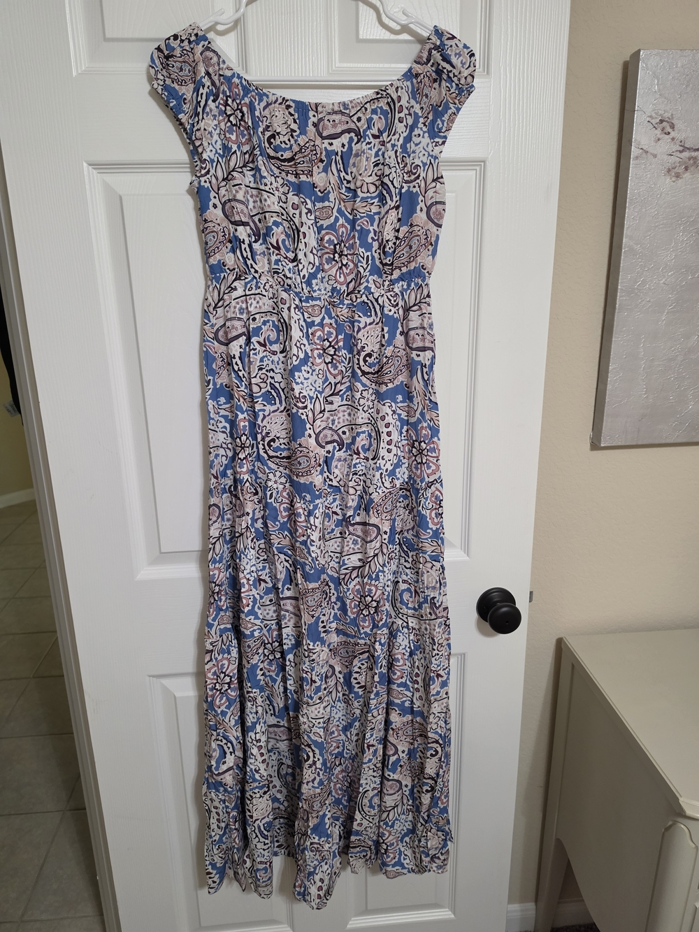Paisley Midi Dress in Blue & Cream